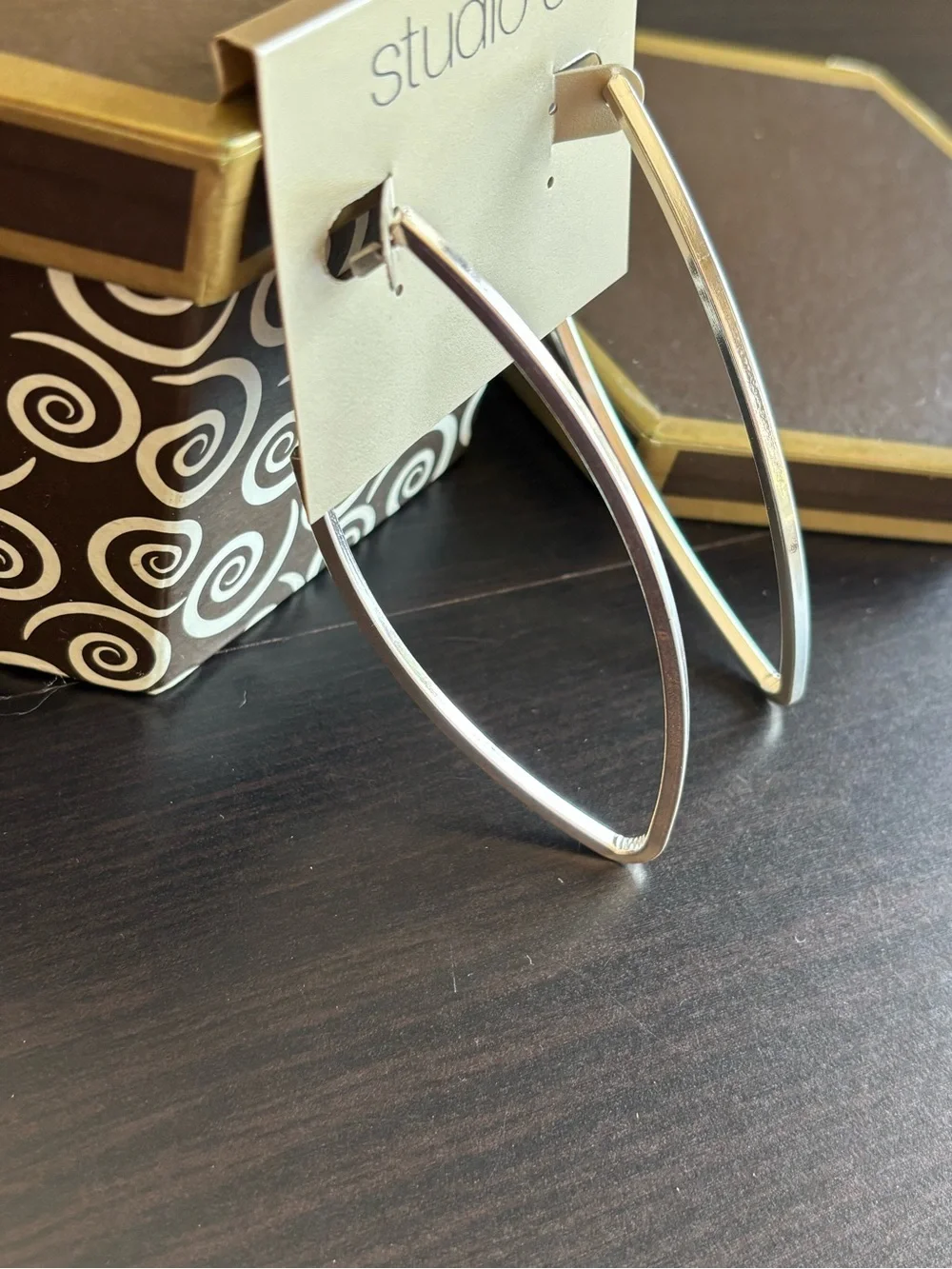 Statement Silver Tone Open V Hoop Earrings